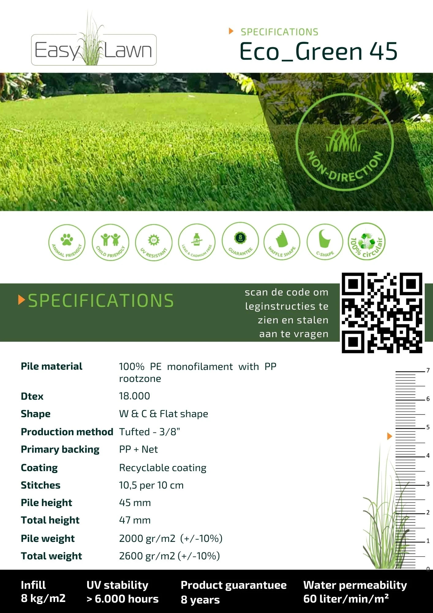 EasyLawn Kunstgras Eco-Green45 - Breedte 200 cm - Afbeelding 2